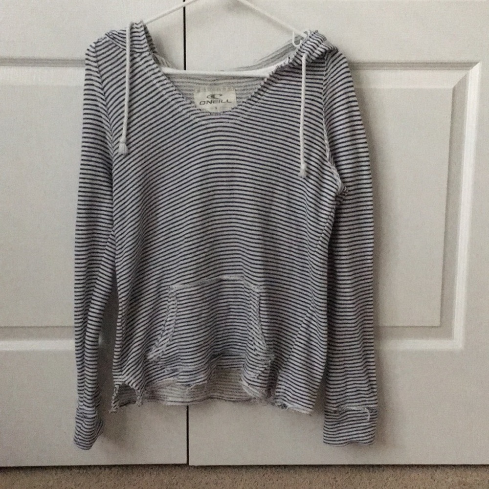 Navy and white, striped hoodie